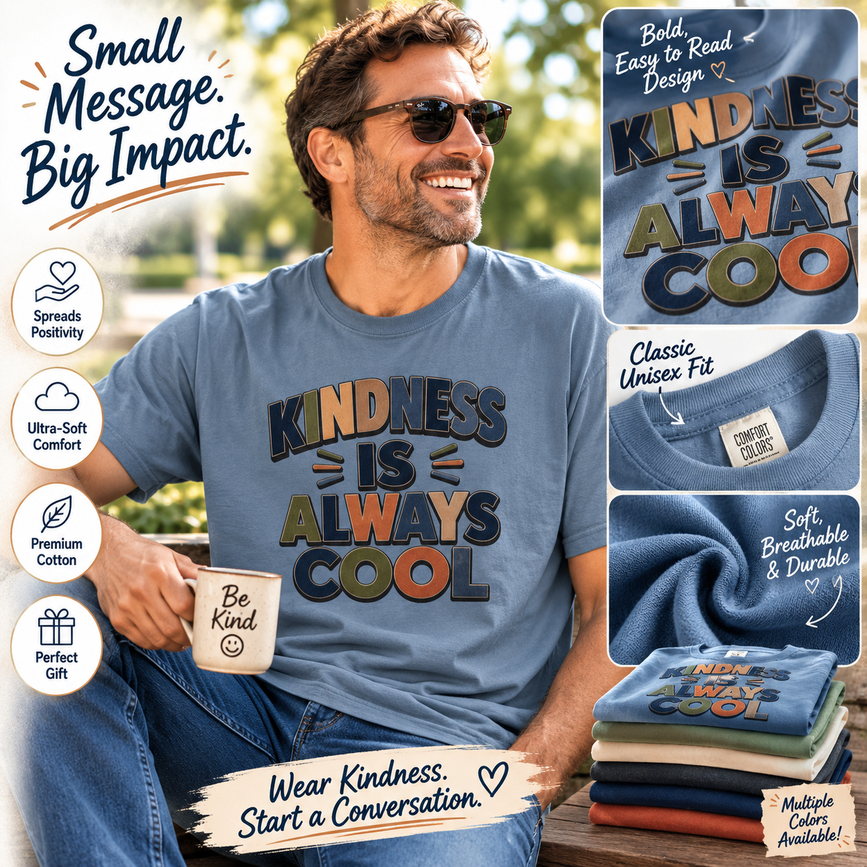 Kindness Is Always Cool T-Shirt | Retro Bold Lettering, Positive Message