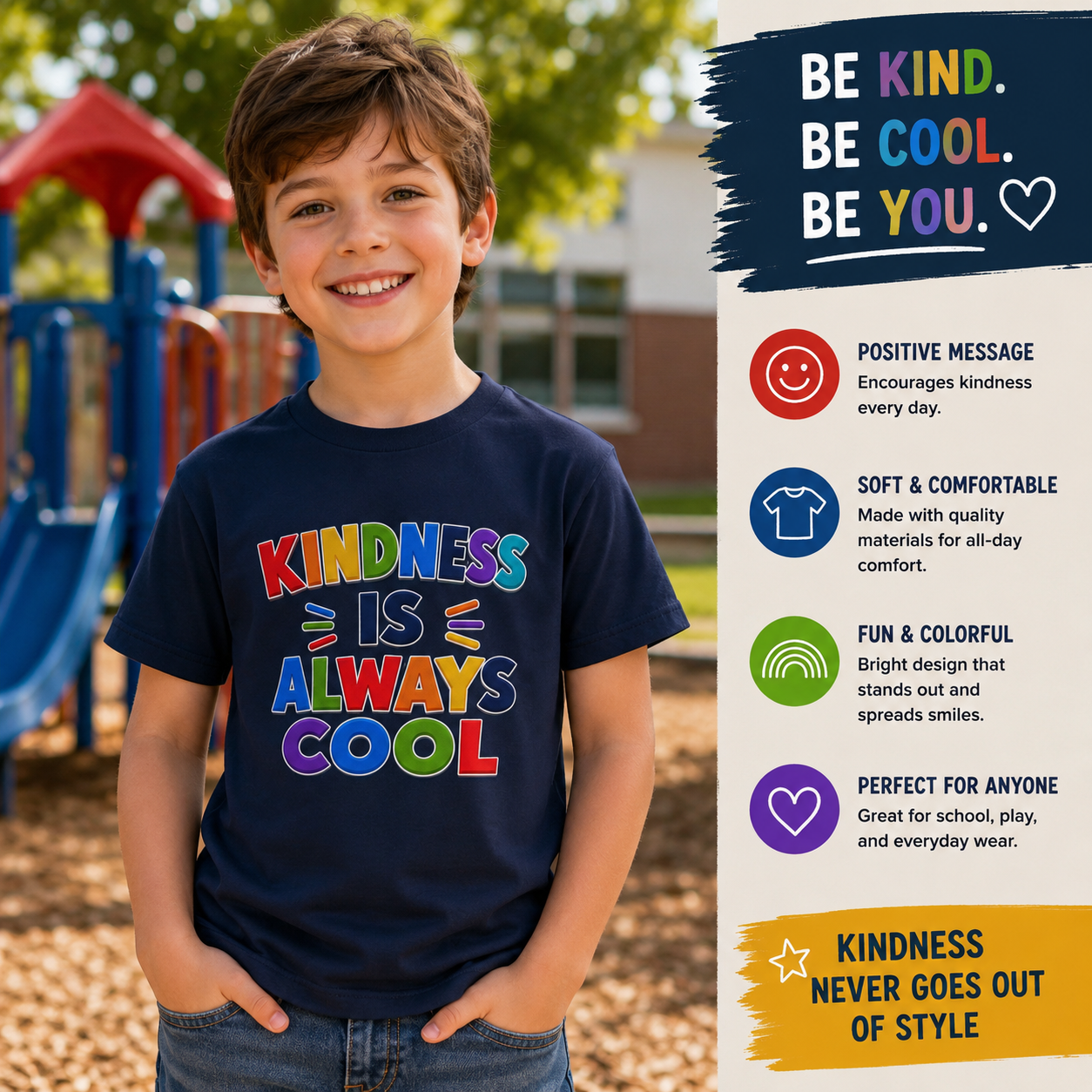 Kindness Is Always Cool youth tee | Rainbow Positive Message Shirt