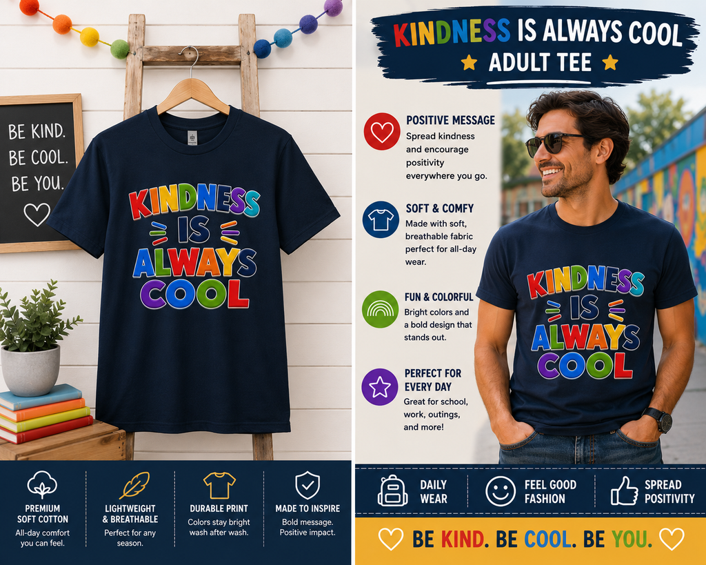 Kindness Is Always Cool T-shirt | Rainbow Positive Message Tee