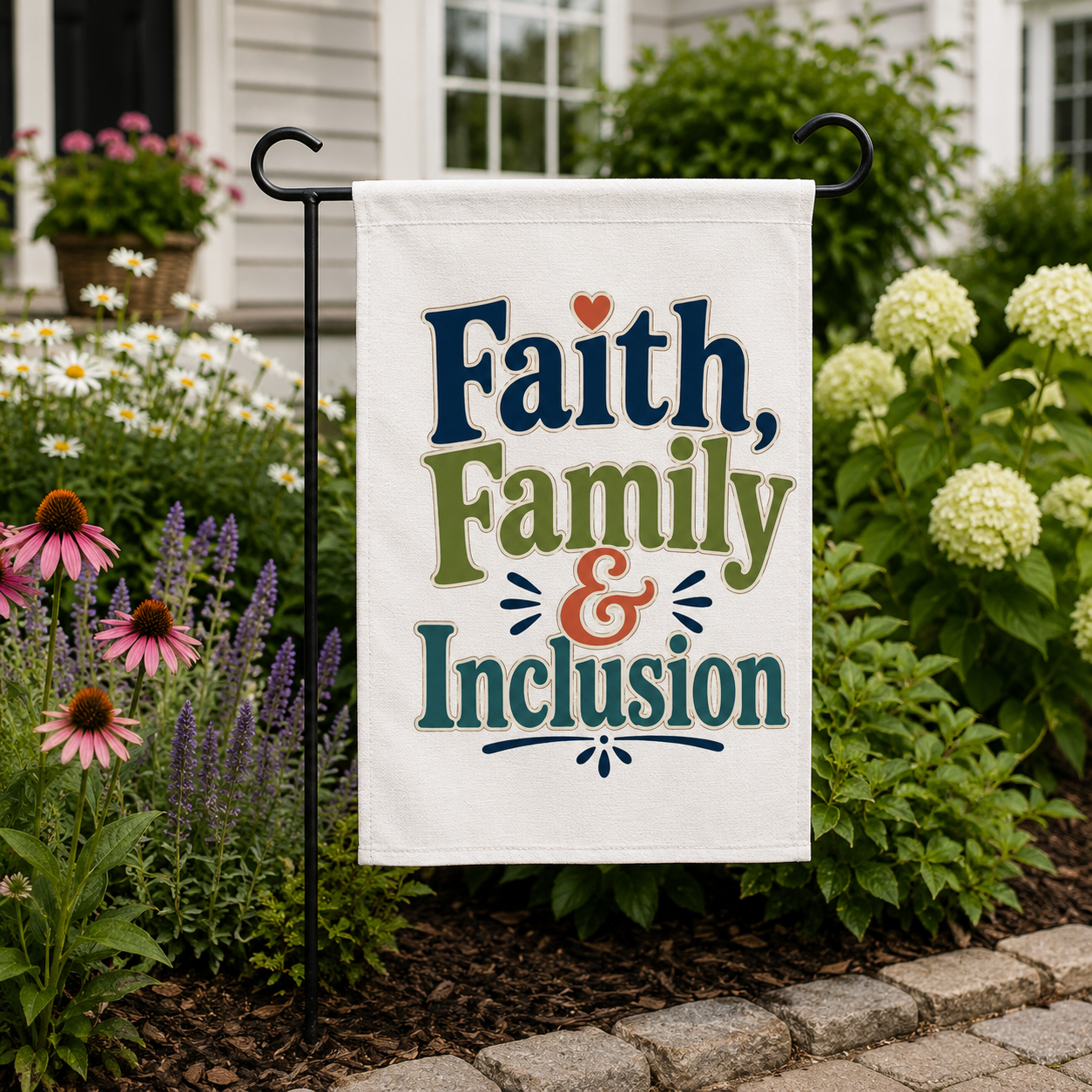 Faith, Family & Inclusion Garden Banner | Outdoor Decorative Flag