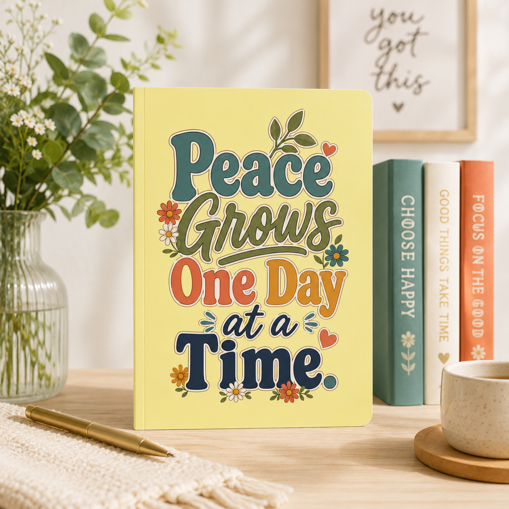 Peace Grows One Day at a Time Journal | Softcover Notebook, Floral Typography