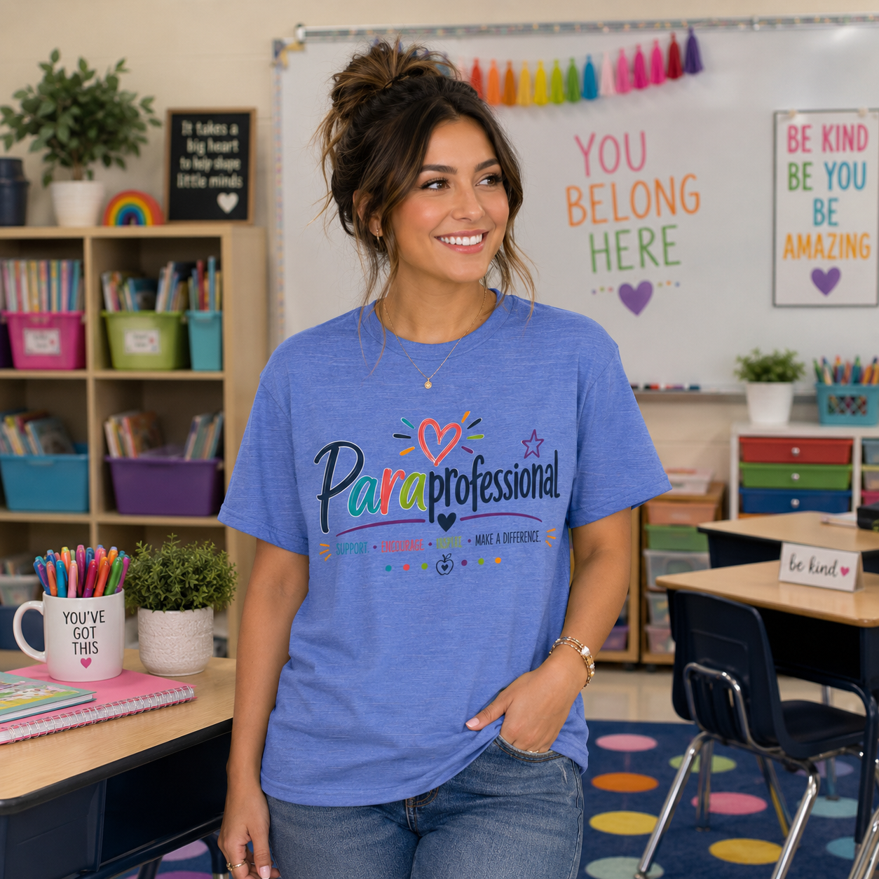 Paraprofessional Shirt Support Encourage Inspire Teacher Aide T Shirt Rainbow Heart Special Education Gift School Staff Tee