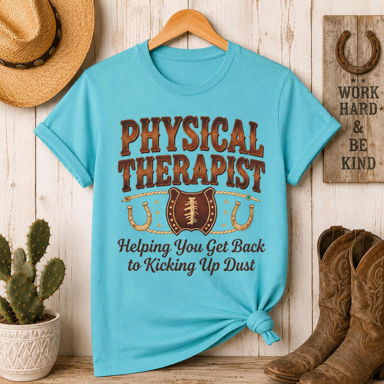 Physical Therapist Football Horseshoes Tee | Helping You Get Back to Kicking Up Dust