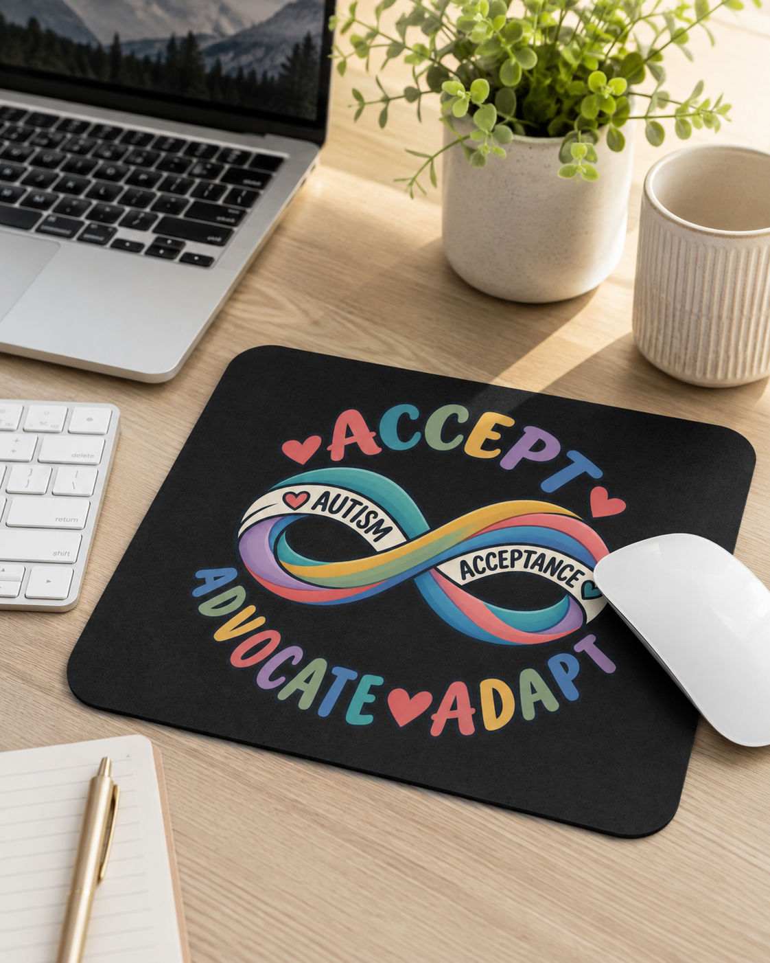 Autism Acceptance Infinity Mouse Pad, Accept Advocate Adapt Desk Accessory, Autism Awareness Office Decor, Neurodiversity Gift