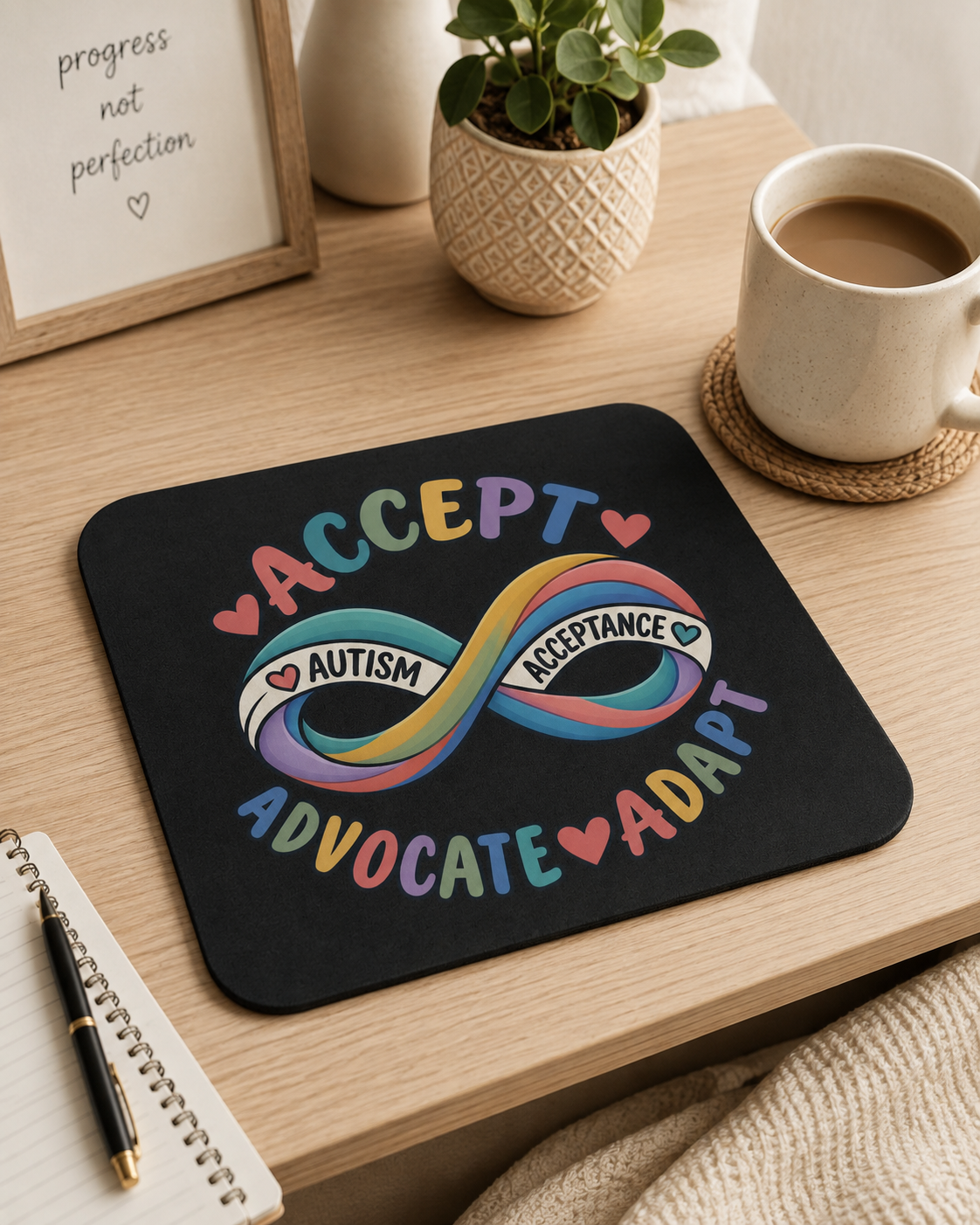 Autism Acceptance Infinity Mouse Pad, Accept Advocate Adapt Desk Accessory, Autism Awareness Office Decor, Neurodiversity Gift
