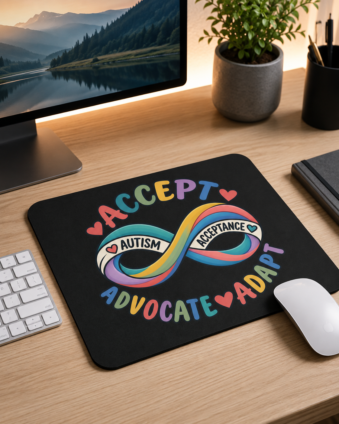 Autism Acceptance Infinity Mouse Pad, Accept Advocate Adapt Desk Accessory, Autism Awareness Office Decor, Neurodiversity Gift