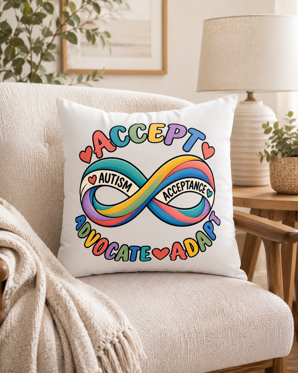 Autism Acceptance Infinity Pillow, Accept Advocate Adapt Throw Pillow Cover, Autism Awareness Home Decor, Neurodiversity Gift Pillow