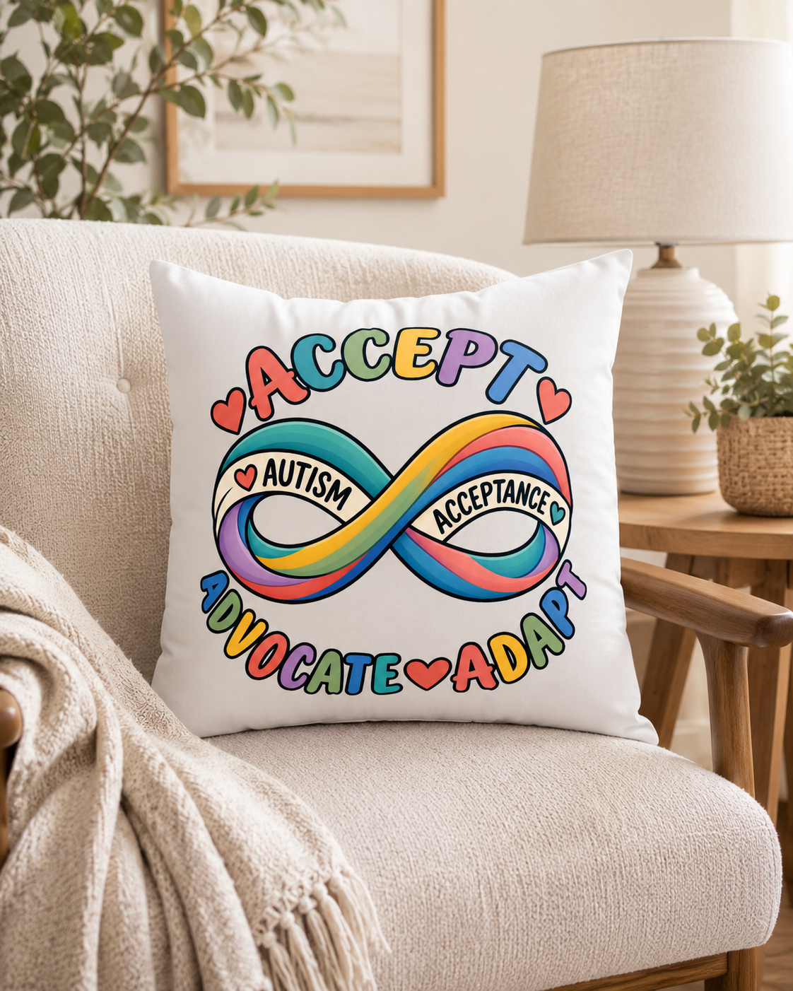 Autism Acceptance Infinity Pillow, Accept Advocate Adapt Throw Pillow Cover, Autism Awareness Home Decor, Neurodiversity Gift Pillow