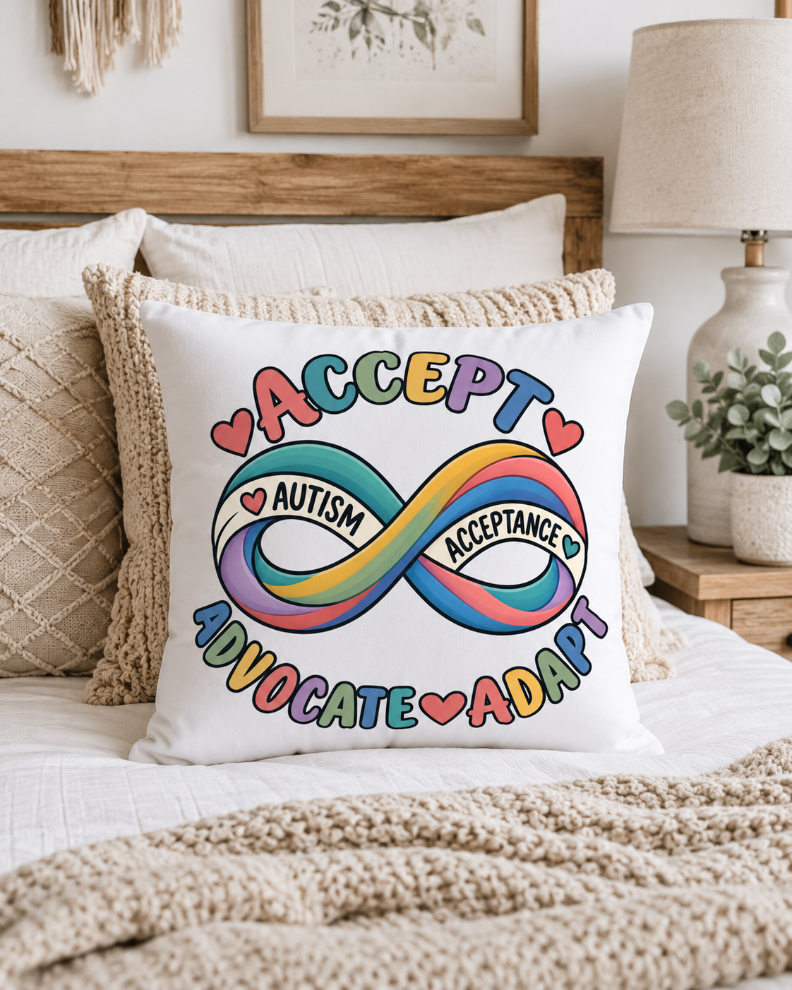 Autism Acceptance Infinity Pillow, Accept Advocate Adapt Throw Pillow Cover, Autism Awareness Home Decor, Neurodiversity Gift Pillow