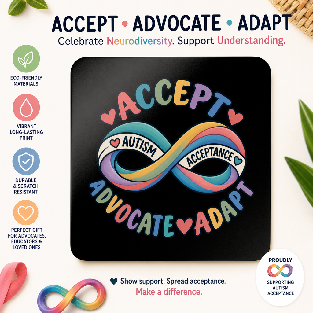 Autism Acceptance Coasters Set of 4, Hardboard Cork Bottom Coasters, Infinity Puzzle Design, Autism Awareness Home Decor Gift