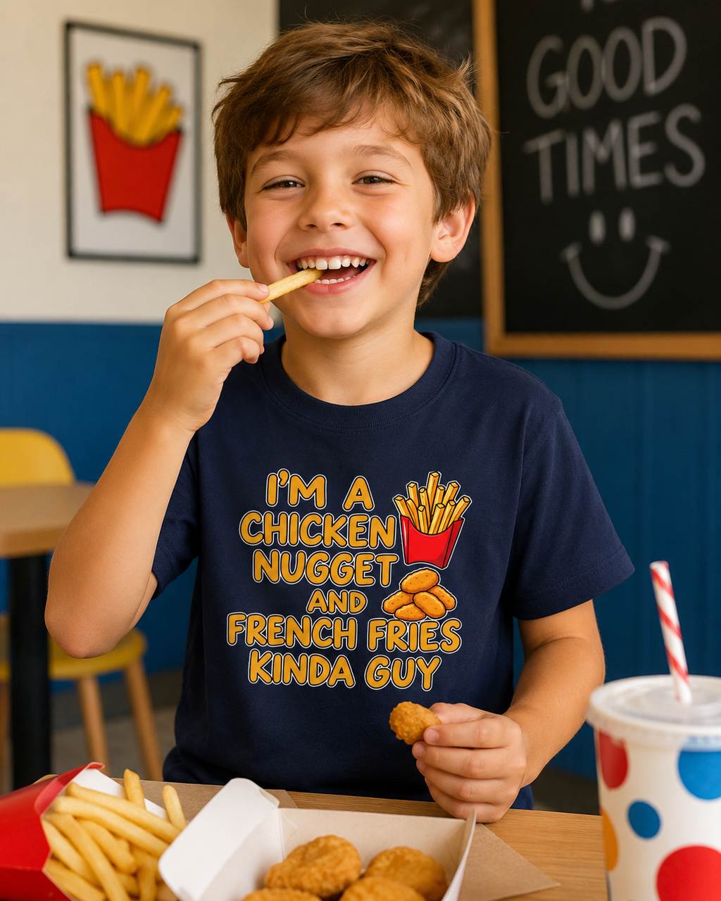 I'm A Chicken Nugget And French Fries Kinda Guy Youth Tee, Kids Food Humor Shirt, Funny T-Shirt, Picky Eater Gift