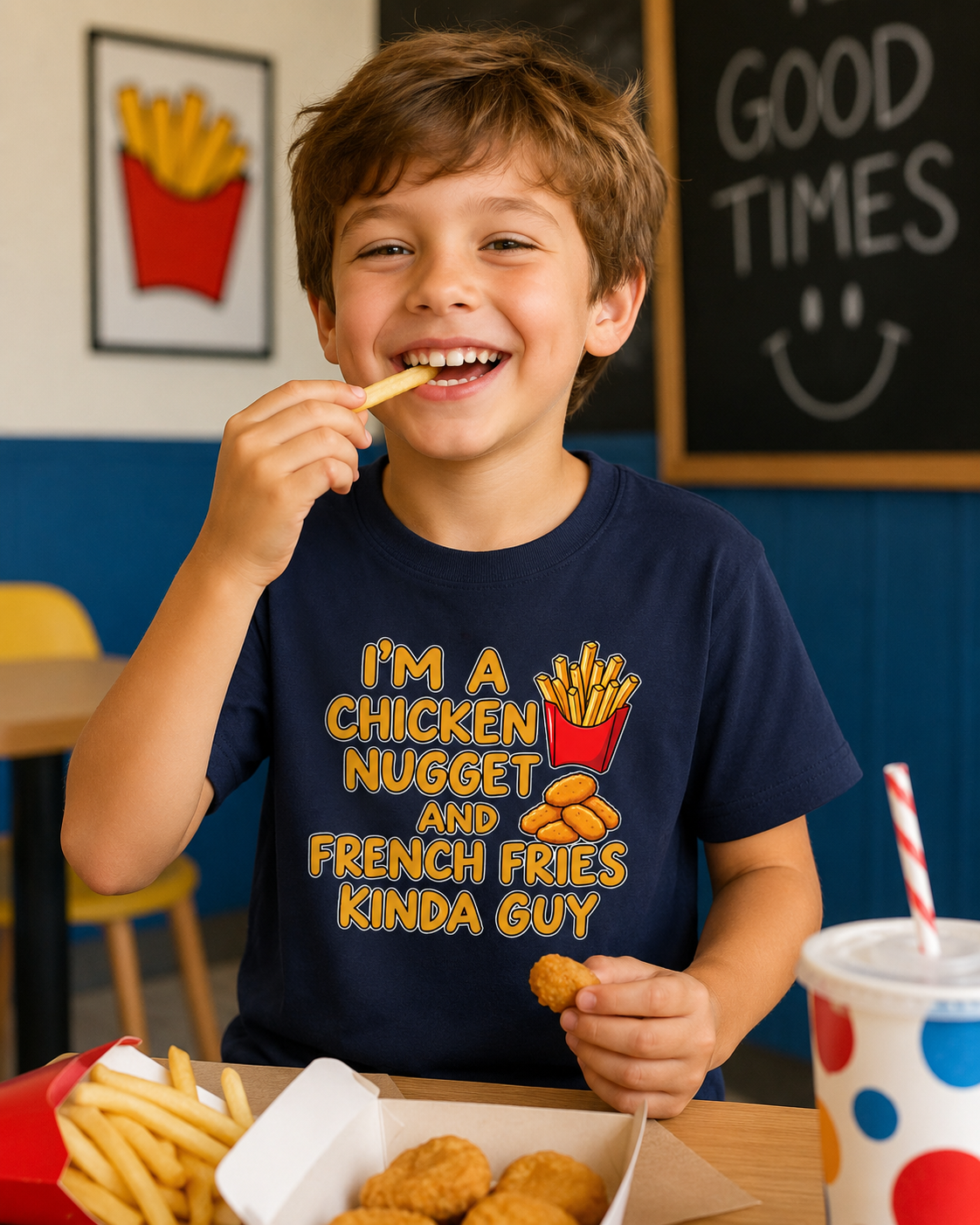 I'm A Chicken Nugget And French Fries Kinda Guy Youth Tee, Kids Food Humor Shirt, Funny T-Shirt, Picky Eater Gift