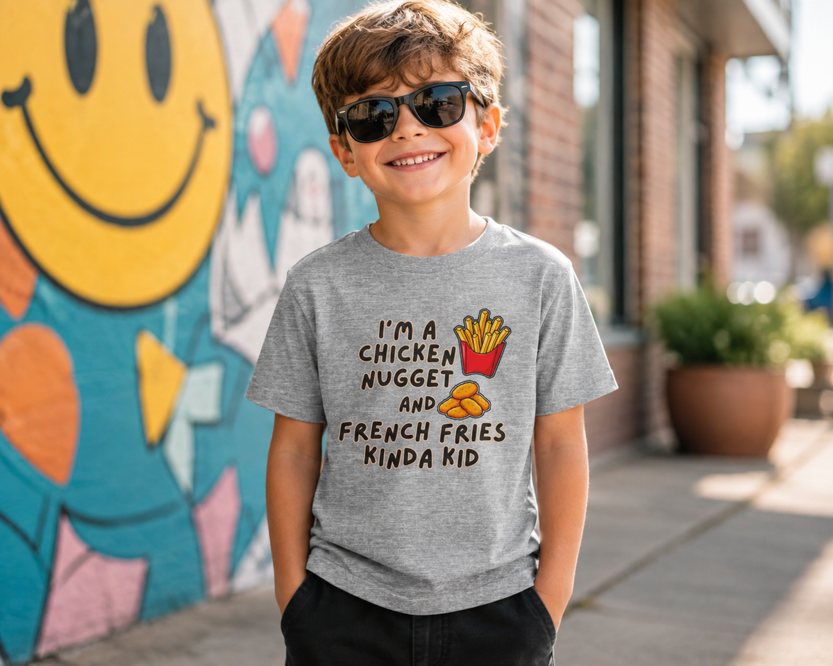 I'm A Chicken Nugget And French Fries Kinda Kid Youth Tee, Autism Picky Eater Shirt, Kids Food Humor Tee, Autism Sensory Eating Gift