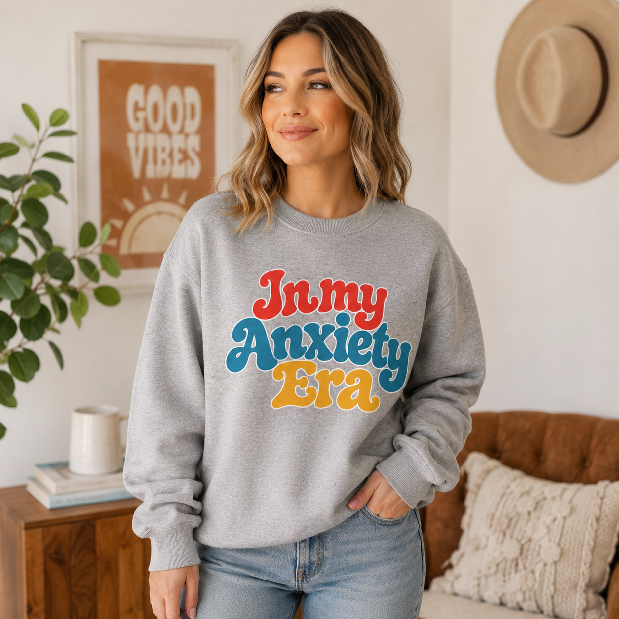 In My Anxiety Era sweatshirt | Crewneck Sweatshirt, Retro Script Mental Health Tee