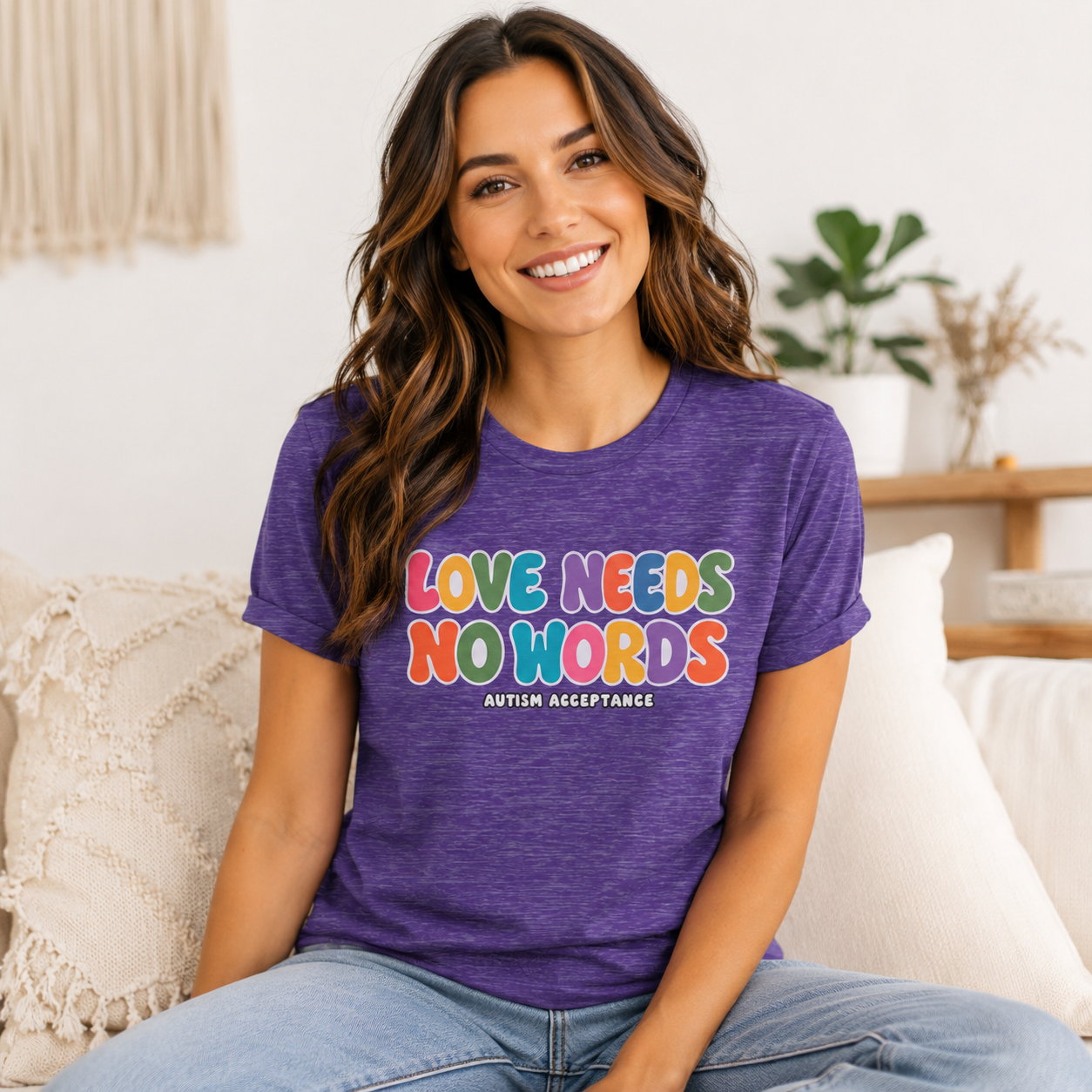Love Needs No Words Shirt, Autism Acceptance Minimal Tee, Nonverbal Autism T-Shirt, Autism Awareness Gift, White Simple Design