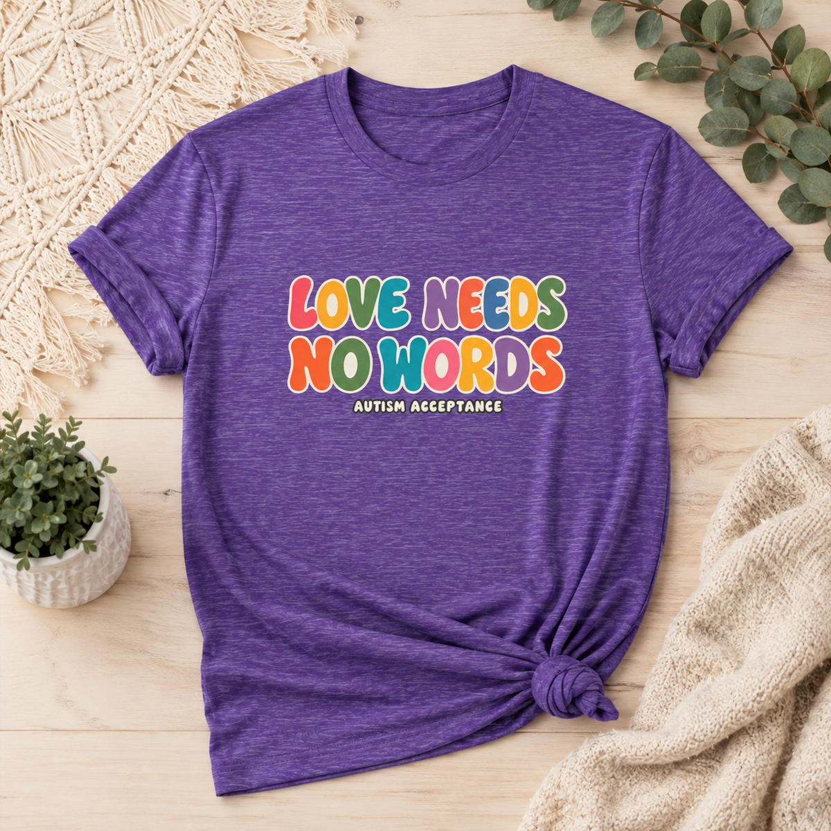 Love Needs No Words Shirt, Autism Acceptance Minimal Tee, Nonverbal Autism T-Shirt, Autism Awareness Gift, White Simple Design
