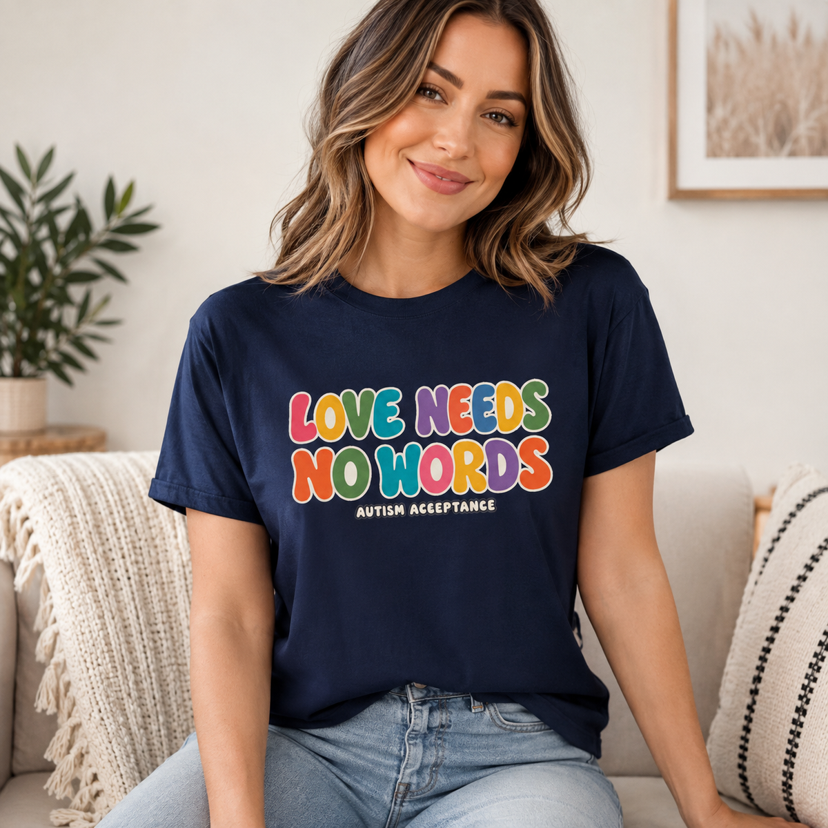 Love Needs No Words Tee, Autism Acceptance Colorful Shirt, Nonverbal Autism Positive Message T-Shirt, Autism Awareness Gift