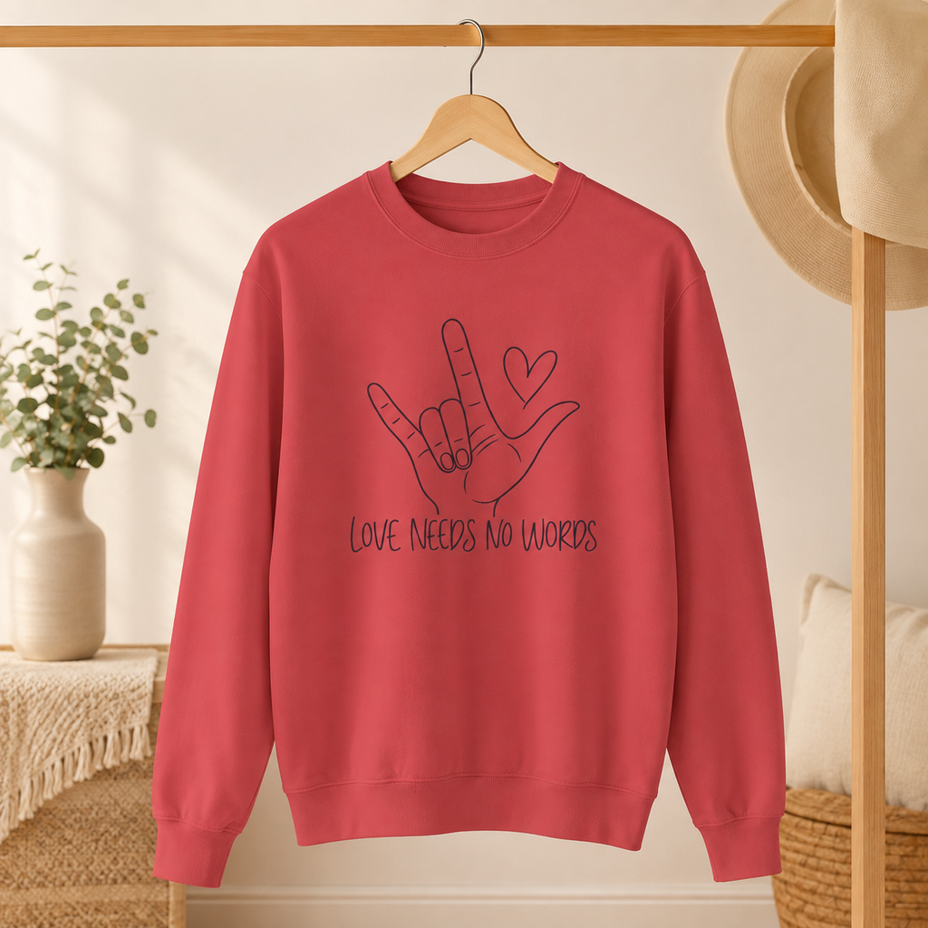 ASL Love Hand Sign Sweatshirt, Love Needs No Words Minimalist Line Art Hoodie, Autism Acceptance Sign Language Shirt, Nonverbal Gift