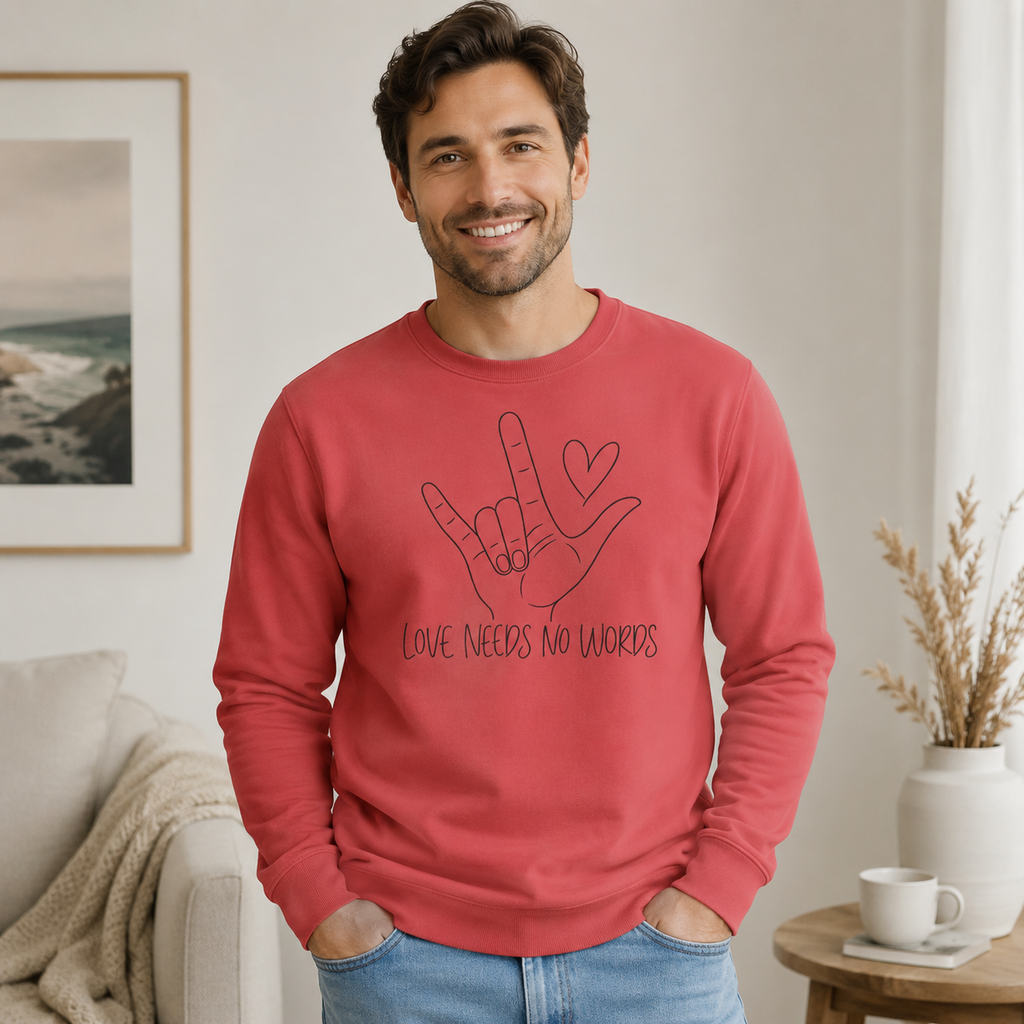 ASL Love Hand Sign Sweatshirt, Love Needs No Words Minimalist Line Art Hoodie, Autism Acceptance Sign Language Shirt, Nonverbal Gift