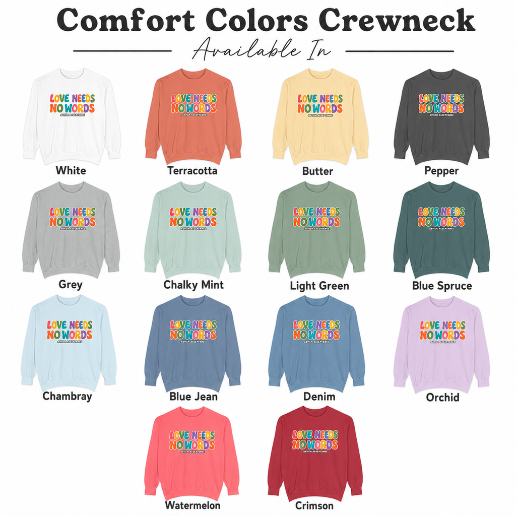Love Needs No Words Sweatshirt, Rainbow Bubble Letter Crewneck, Autism Acceptance Hoodie, Nonverbal Autism Colorful Sweatshirt Gift
