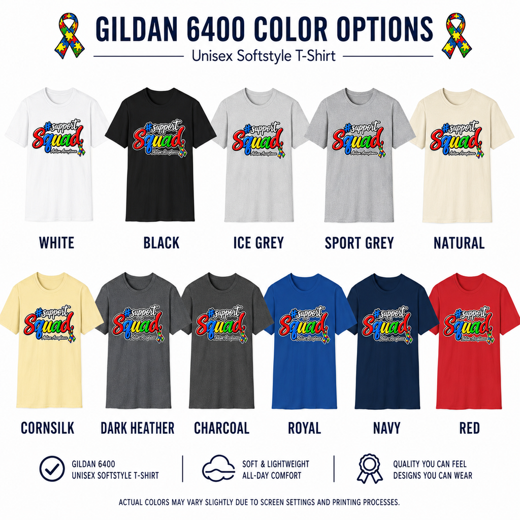 Support Squad Autism Acceptance Shirt, Unisex Softstyle T-Shirt, Autism Awareness Family Tee, Autism Advocate Team Gift