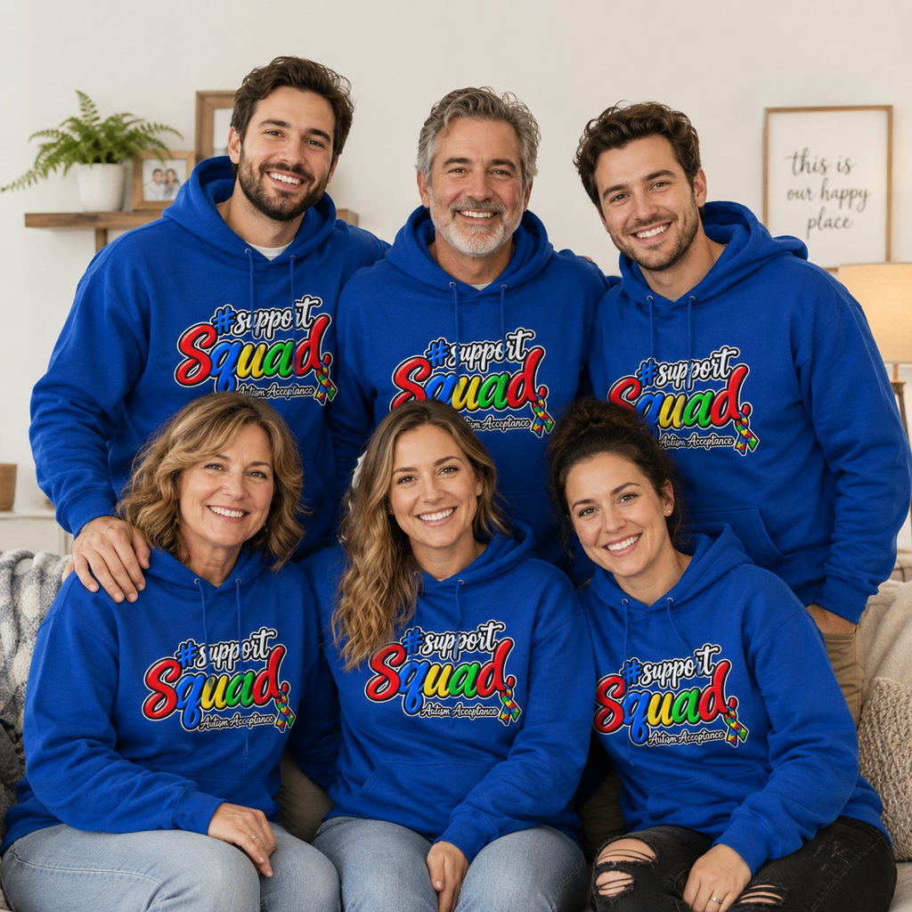 Support Squad Hoodie, Rainbow Autism Awareness Sweatshirt, Autism Acceptance Crewneck, Matching Family Autism Squad Gift