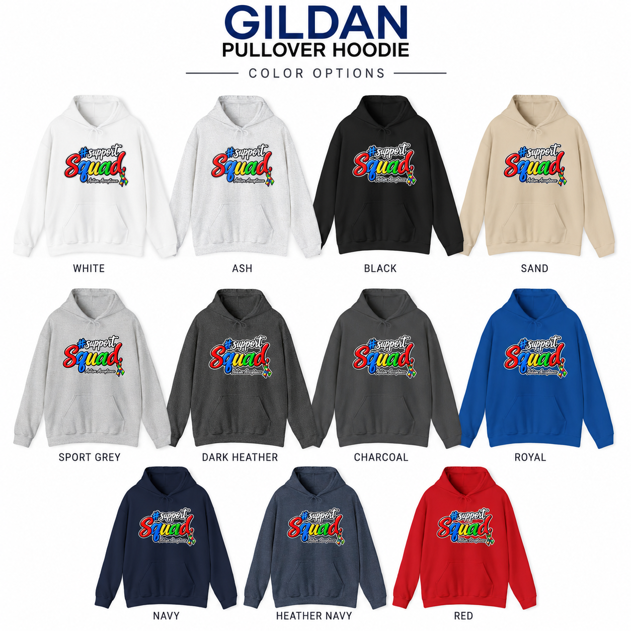 Support Squad Hoodie, Rainbow Autism Awareness Sweatshirt, Autism Acceptance Crewneck, Matching Family Autism Squad Gift