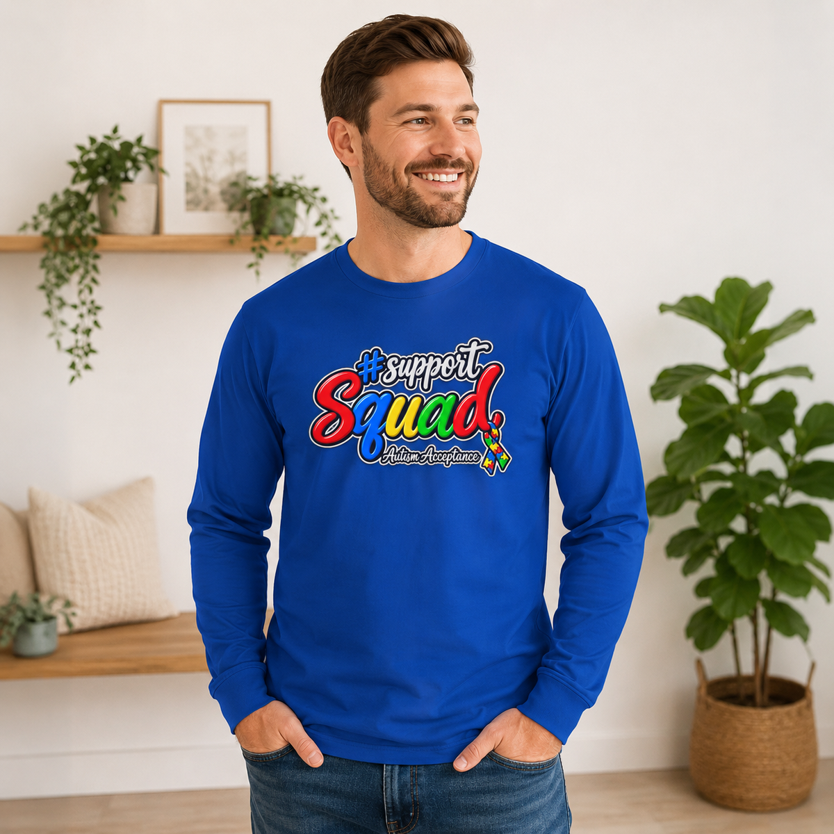 Support Squad Long Sleeve Tee, Colorful Autism Awareness Shirt, Autism Acceptance T-Shirt, Matching Family Squad Gift