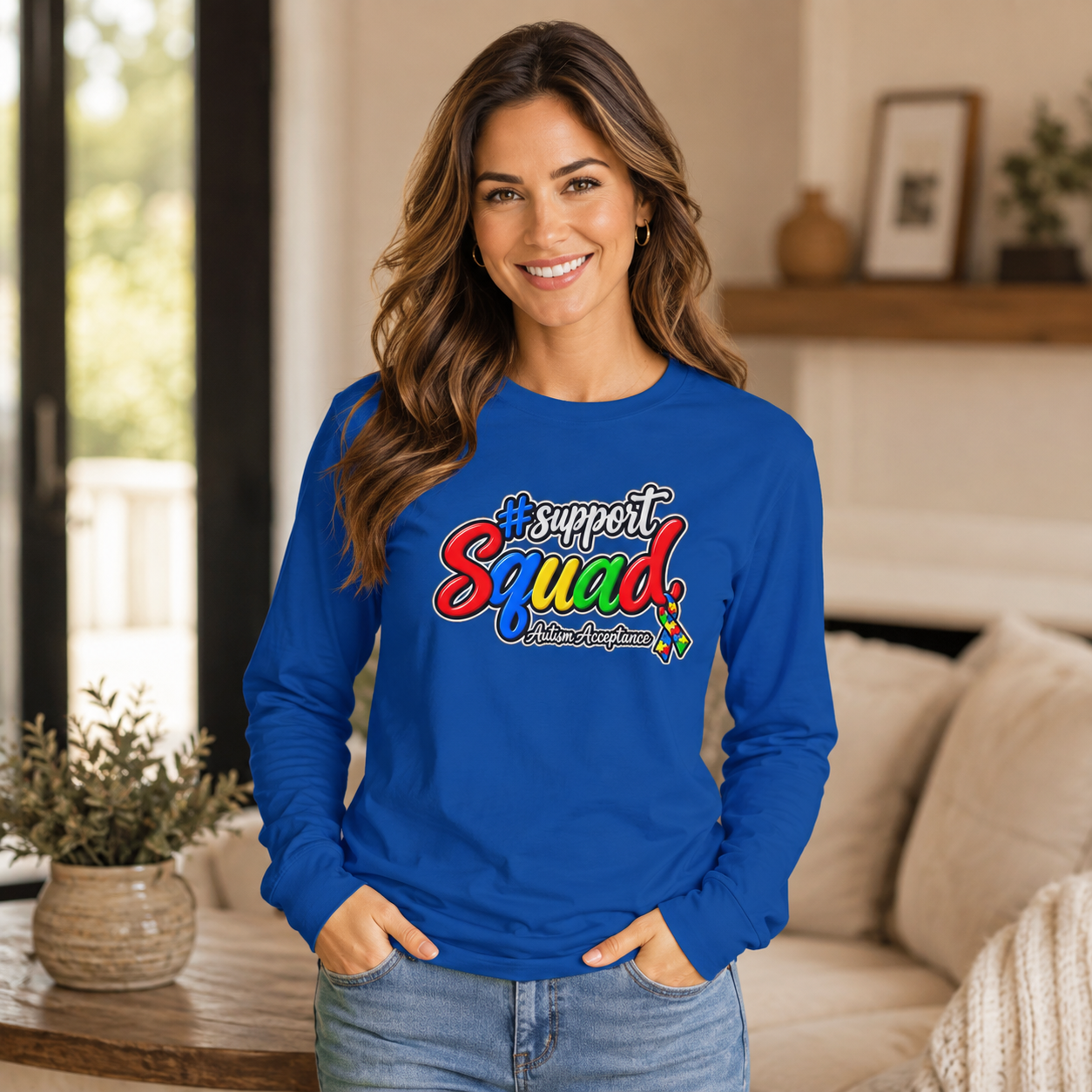Support Squad Long Sleeve Tee, Colorful Autism Awareness Shirt, Autism Acceptance T-Shirt, Matching Family Squad Gift