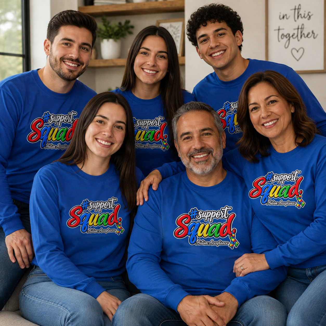 Support Squad Long Sleeve Tee, Colorful Autism Awareness Shirt, Autism Acceptance T-Shirt, Matching Family Squad Gift