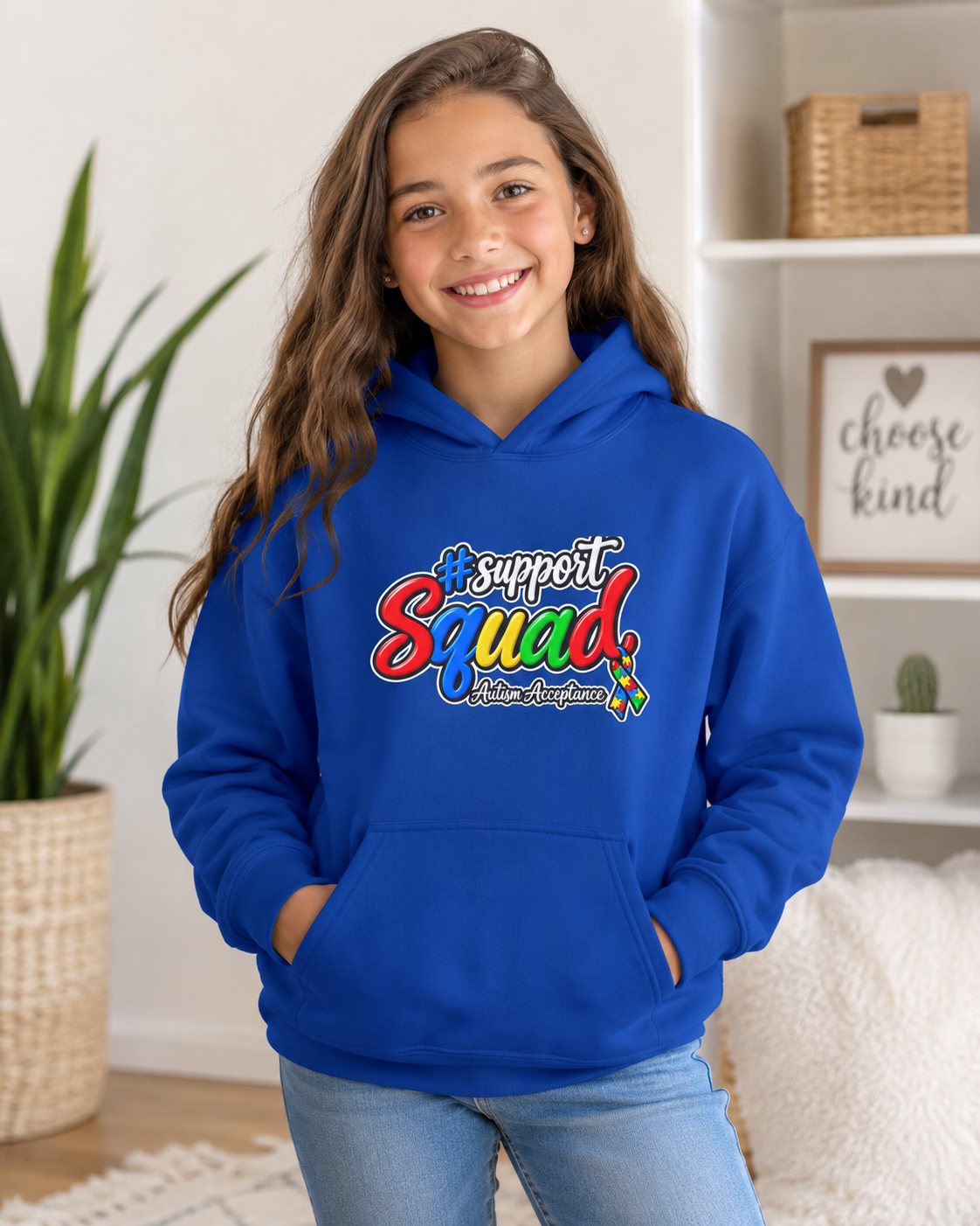 Support Squad Youth Hoodie, Autism Awareness Colorful Script Sweatshirt, Autism Acceptance Hoodie, Matching Family Squad Gift
