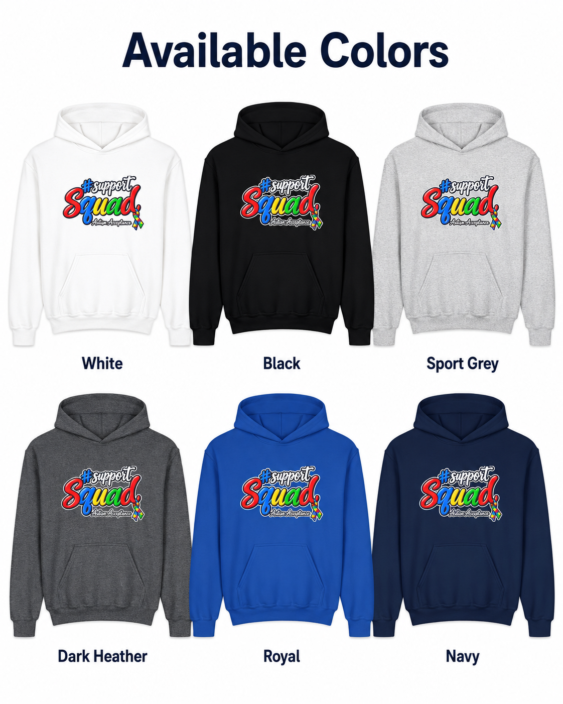 Support Squad Youth Hoodie, Autism Awareness Colorful Script Sweatshirt, Autism Acceptance Hoodie, Matching Family Squad Gift
