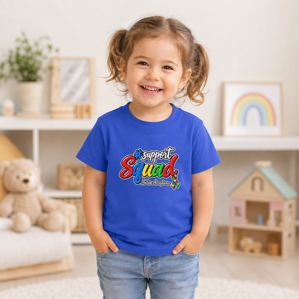 Support Squad Toddler Tee, Autism Awareness Puzzle Ribbon Shirt, Matching Family Toddler Autism Acceptance Gift