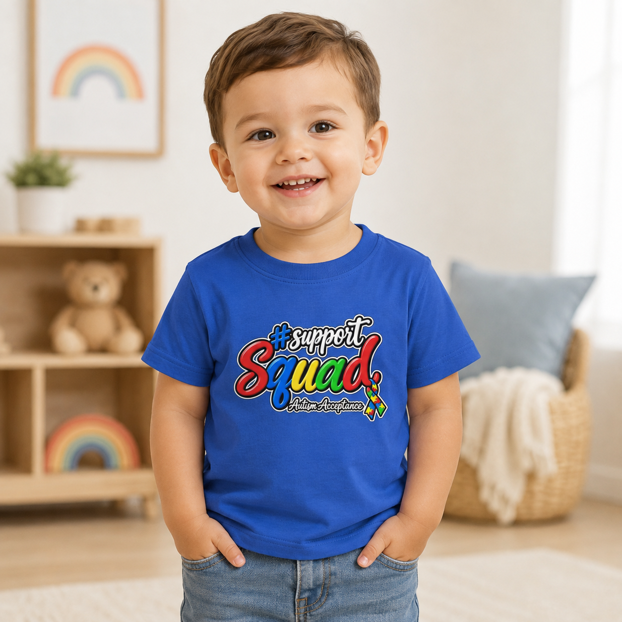 Support Squad Toddler Tee, Autism Awareness Puzzle Ribbon Shirt, Matching Family Toddler Autism Acceptance Gift