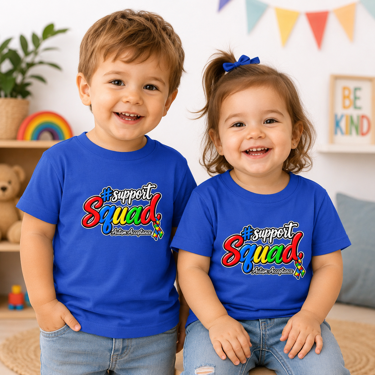 Support Squad Toddler Tee, Autism Awareness Puzzle Ribbon Shirt, Matching Family Toddler Autism Acceptance Gift
