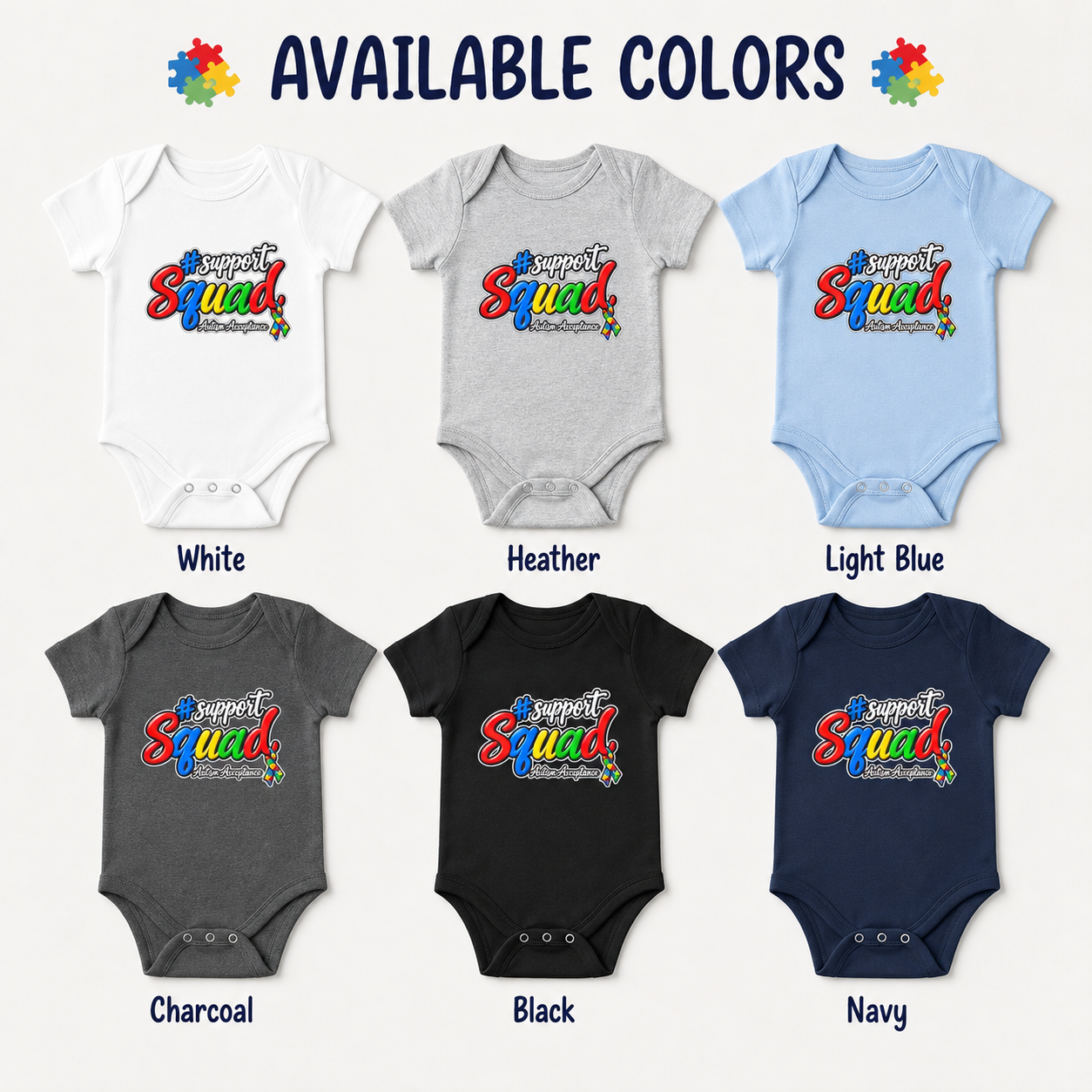 Support Squad Infant Bodysuit, Colorful Comic Text Baby Onesie, Autism Awareness Matching Family Baby Gift
