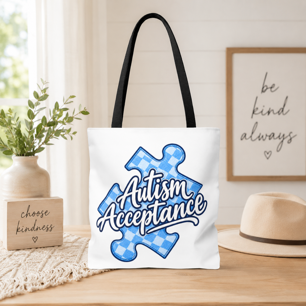 Autism Acceptance Puzzle Piece Tote Bag, Awareness Support Canvas Bag, Autism Advocate Gift, Neurodiversity Family Apparel