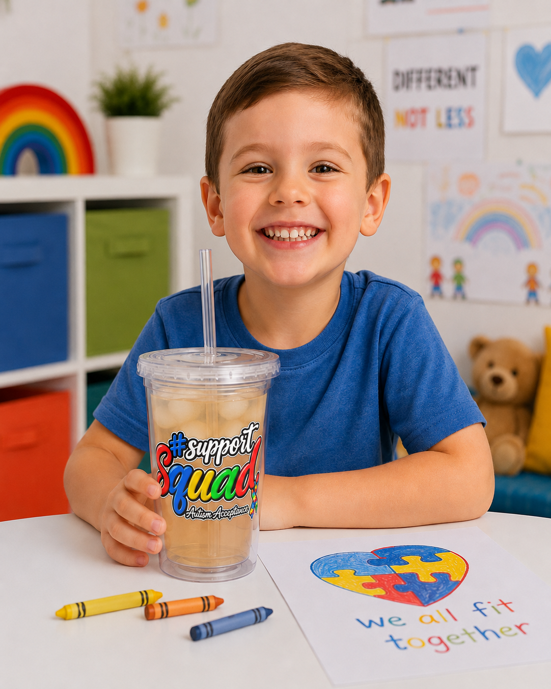 Support Squad Acrylic Tumbler, Autism Acceptance Clear Cup, Autism Awareness Iced Coffee Tumbler, Matching Family Squad Gift