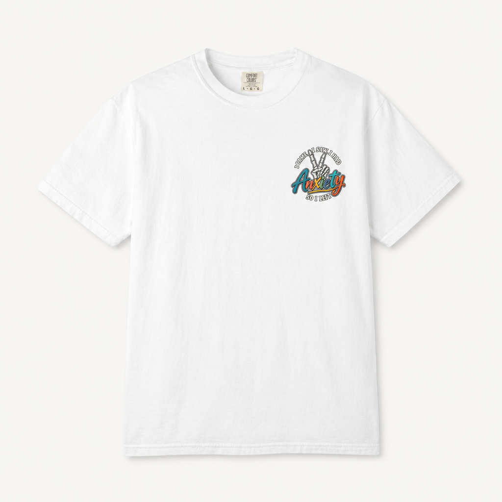 Anxiety Skeleton Peace Sign T-Shirt, I Came I Saw I Fled Retro Script Shirt, Funny Mental Health Tee, Anxiety Humor Gift