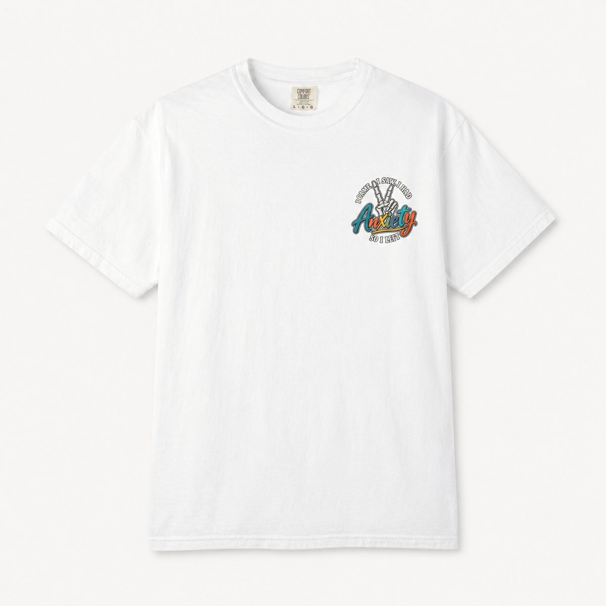 Anxiety Skeleton Peace Sign T-Shirt, I Came I Saw I Fled Retro Script Shirt, Funny Mental Health Tee, Anxiety Humor Gift