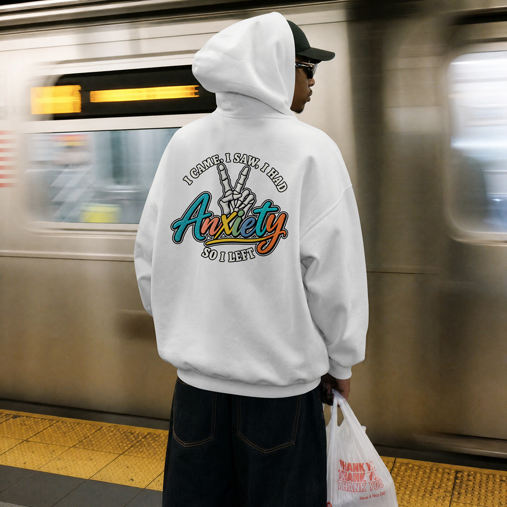 I Came I Saw I Had Anxiety Hoodie, Peace Hand Colorful Script Sweatshirt, Funny Mental Health Crewneck, Anxiety Humor Gift