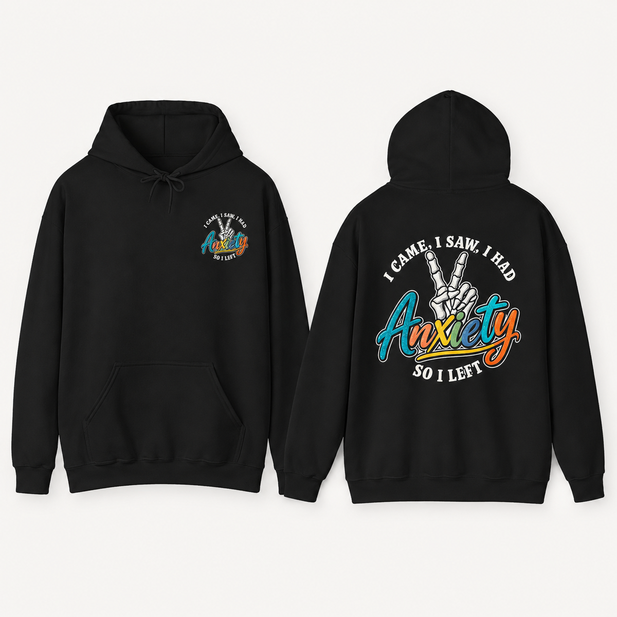 I Came I Saw I Had Anxiety Hoodie, Peace Hand Colorful Script Sweatshirt, Funny Mental Health Crewneck, Anxiety Humor Gift