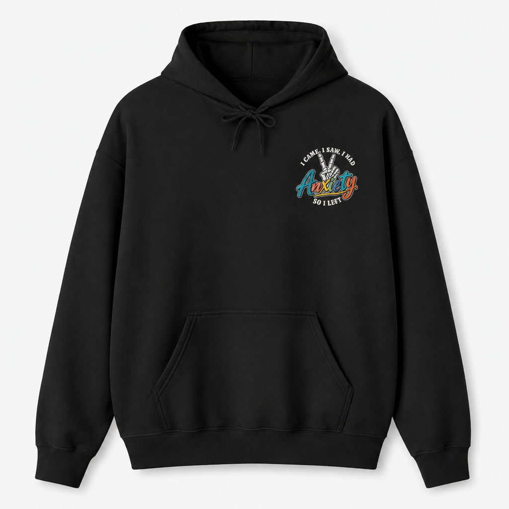 I Came I Saw I Had Anxiety Hoodie, Peace Hand Colorful Script Sweatshirt, Funny Mental Health Crewneck, Anxiety Humor Gift