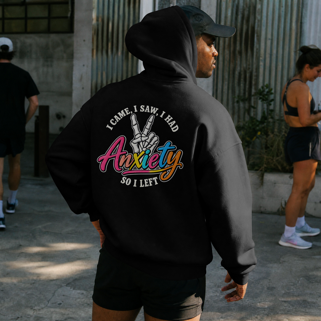 I Came I Saw I Had Anxiety Hoodie, Peace Hand Colorful Script Sweatshirt, Funny Mental Health Crewneck, Anxiety Humor Gift