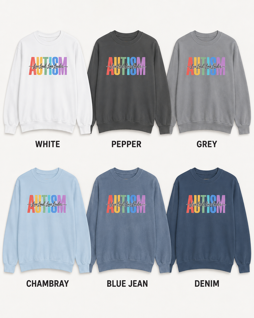 Autism Rainbow Block Letters Sweatshirt, Live Loud Love Louder Crewneck, Autism Awareness Colorful Hoodie, Autism Acceptance Gift