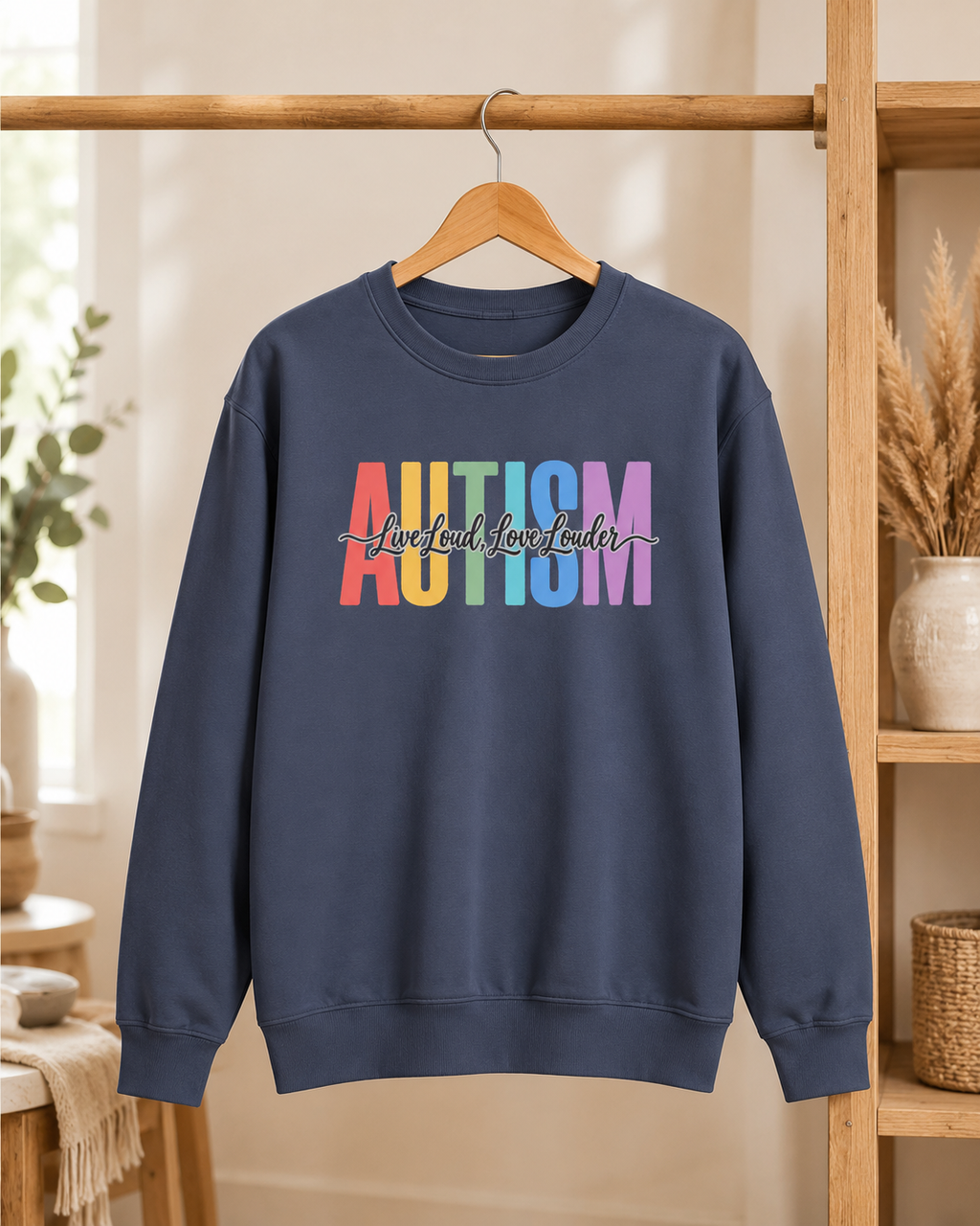 Autism Rainbow Block Letters Sweatshirt, Live Loud Love Louder Crewneck, Autism Awareness Colorful Hoodie, Autism Acceptance Gift