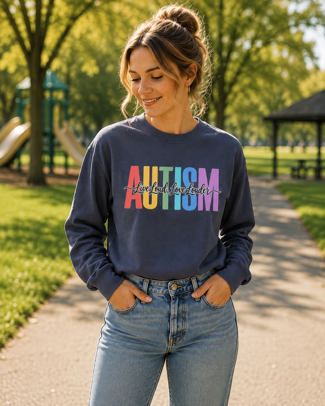 Autism Rainbow Block Letters Sweatshirt, Live Loud Love Louder Crewneck, Autism Awareness Colorful Hoodie, Autism Acceptance Gift