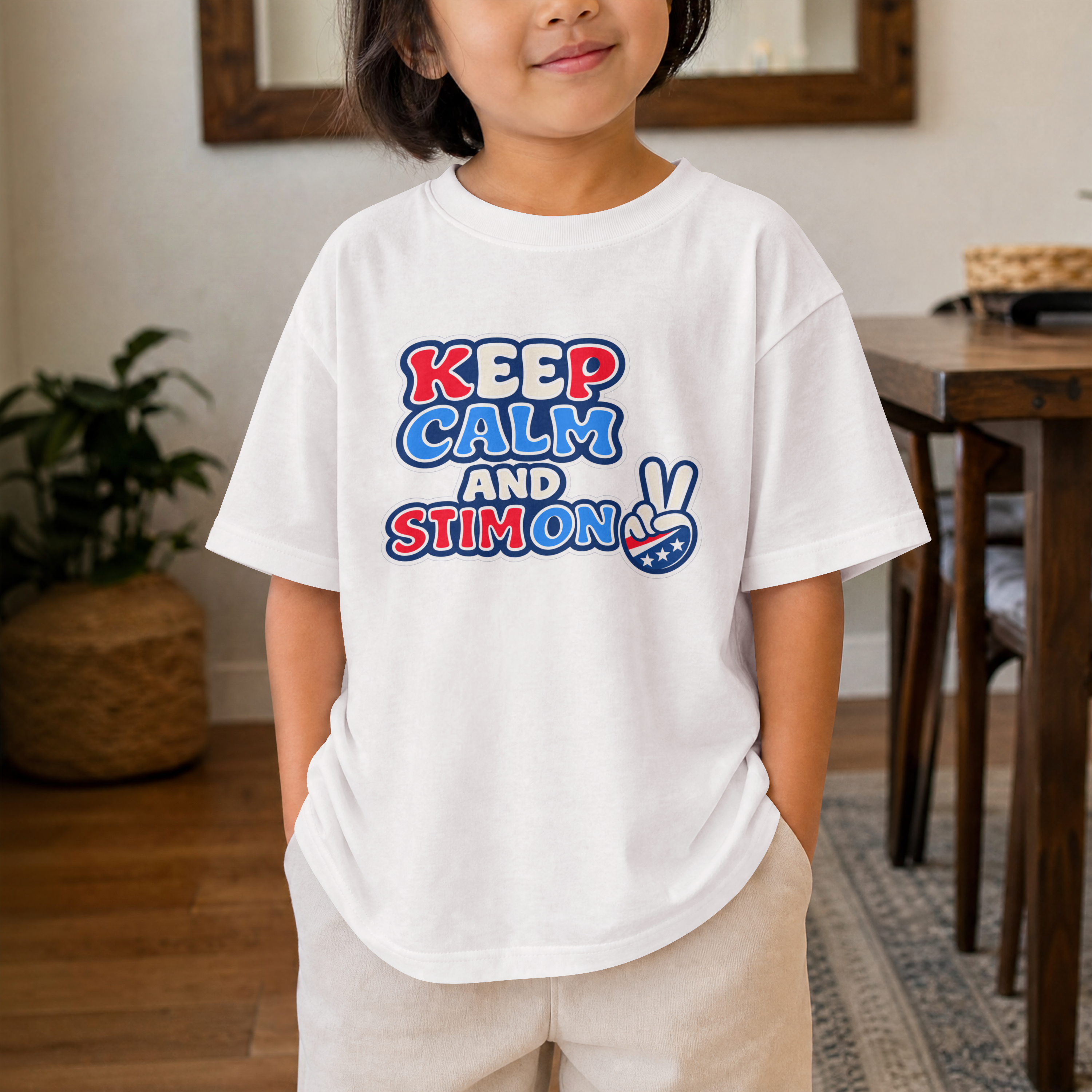 Keep Calm and Stim On Youth Shirt Autism Awareness T Shirt Peace Sign Tee Neurodivergent Kids Sensory Shirt Special Needs Gift