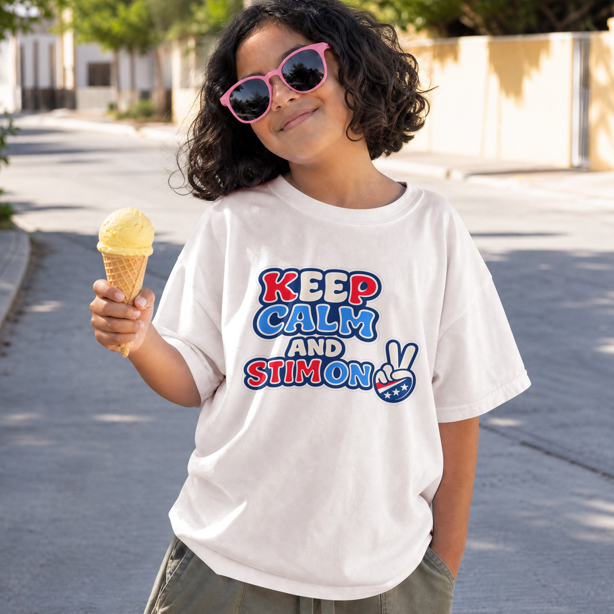 Keep Calm and Stim On Youth Shirt Autism Awareness T Shirt Peace Sign Tee Neurodivergent Kids Sensory Shirt Special Needs Gift