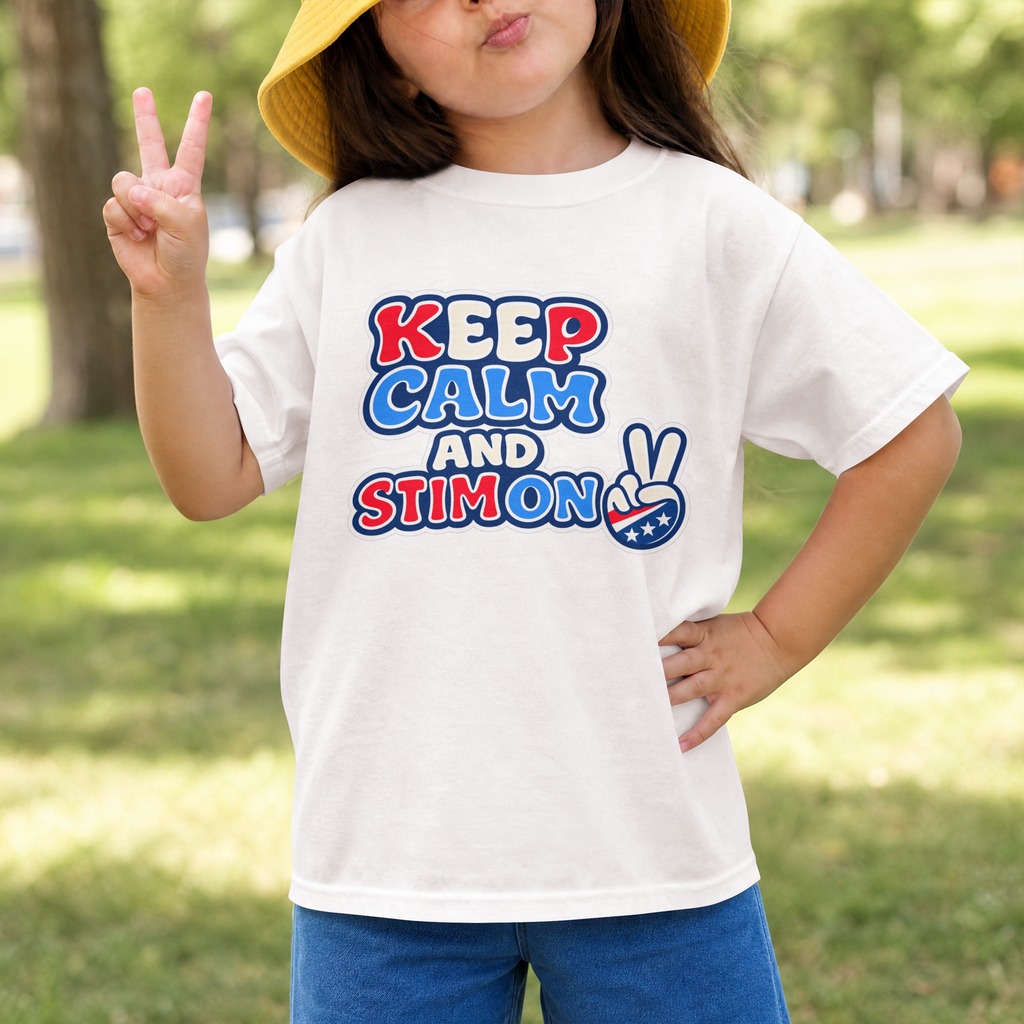 Keep Calm and Stim On Youth Shirt Autism Awareness T Shirt Peace Sign Tee Neurodivergent Kids Sensory Shirt Special Needs Gift